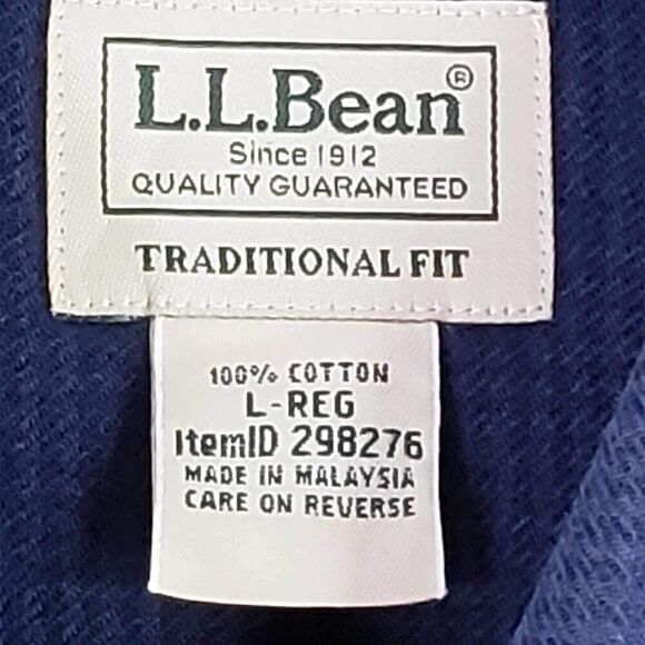 LL Bean Shirt Flannel Button Up LS Mens Size Large L Solid Navy Blue Cotton - Picture 6 of 8